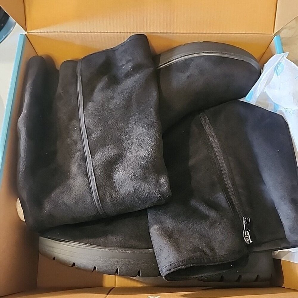 9.5M Bzees Brandy Boots Knee High Black Womens Zip Washable Soft Sueded Fabric - Picture 10 of 10